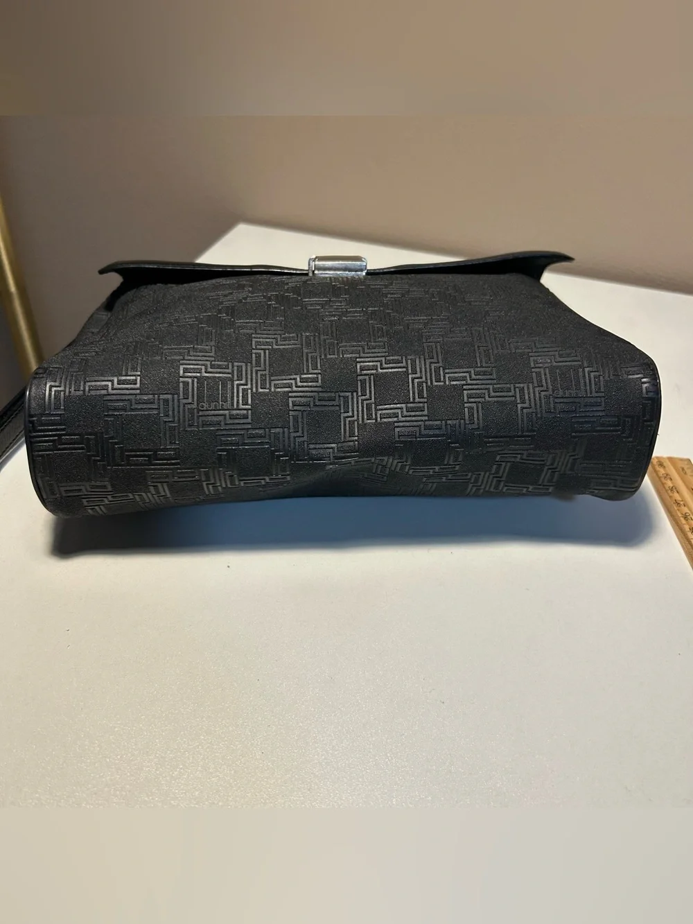 Dunhill Vintage Black Pouch Patterned Clutch Bag Travel Silver Clasp
